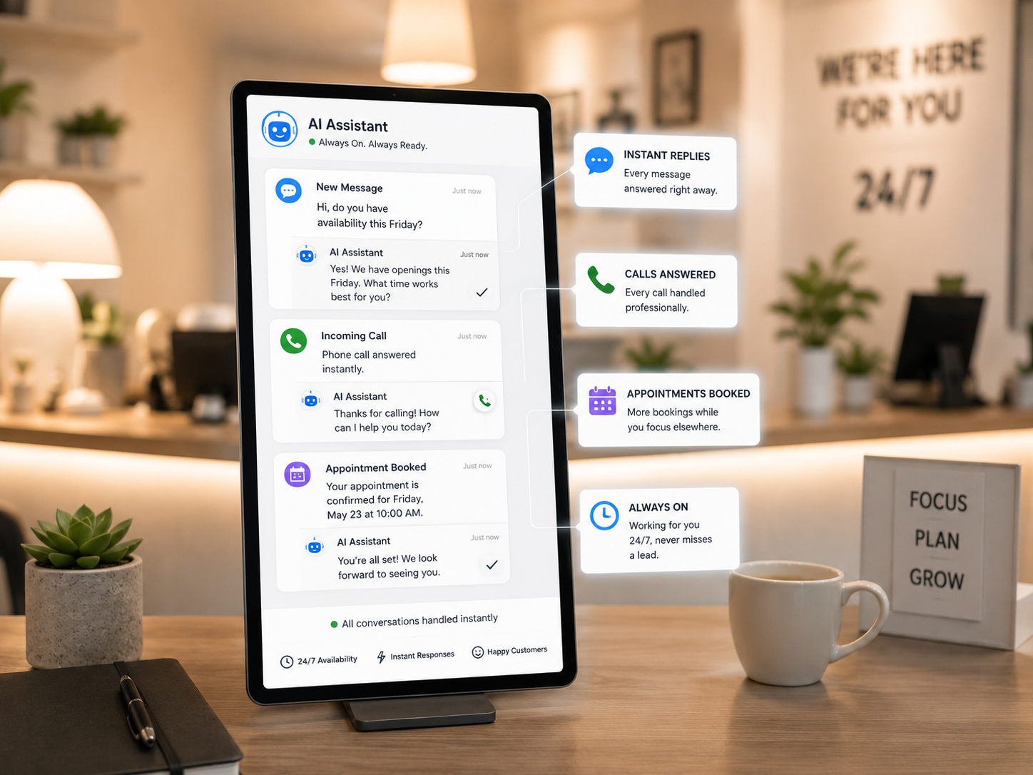 AI Receptionist Employee HoopJumper AI Receptionist answering calls and capturing leads 24 hours a day