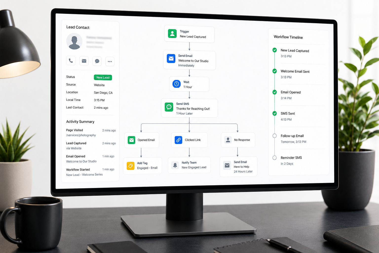 CRM automation workflow showing the 7-Touch Campaign sequence connected to lead capture