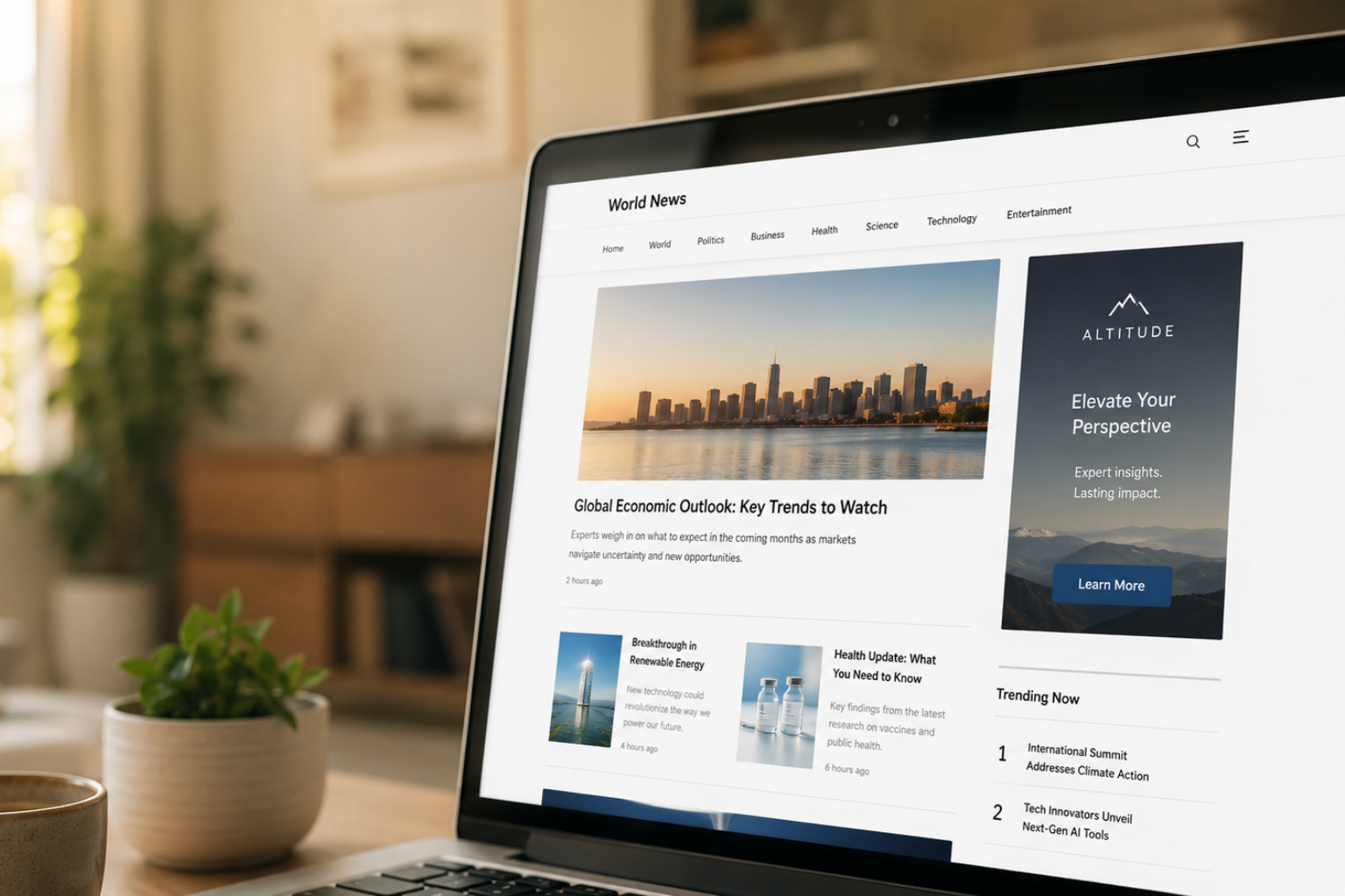 Laptop displaying a website with a retargeting banner ad placed alongside editorial content to bring back lost visitors